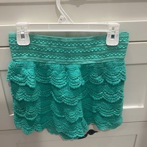Teal crochet shorts